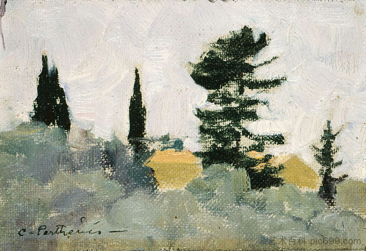 柏树景观 Landscape with Cypress Trees (c.1914 - c.1920)，科斯坦蒂诺斯·帕西尼斯