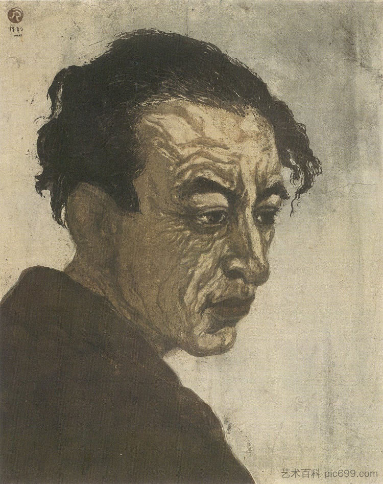 萩原作太郎的画像 Portrait of Sakutarō Hagiwara (1943)，恩地孝四郎