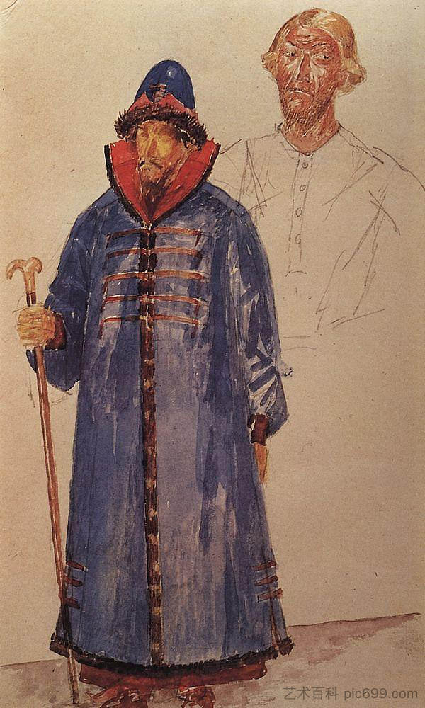 普希金的鲍里斯·戈杜诺夫悲剧的服装和化妆 Costumes and make-up to the tragedy of Pushkin's Boris Godunov (1923)，库兹马·彼得罗夫