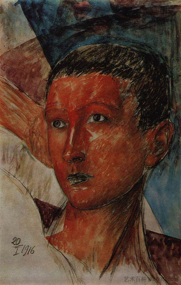 一个男孩的头 Head of a boy (1916)，库兹马·彼得罗夫