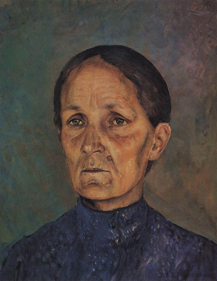 A.P.彼得罗沃伊-沃德金的肖像，艺术家的母亲 Portrait of A.P.Petrovoy-Vodkin, artist's mother (1909)，库兹马·彼得罗夫