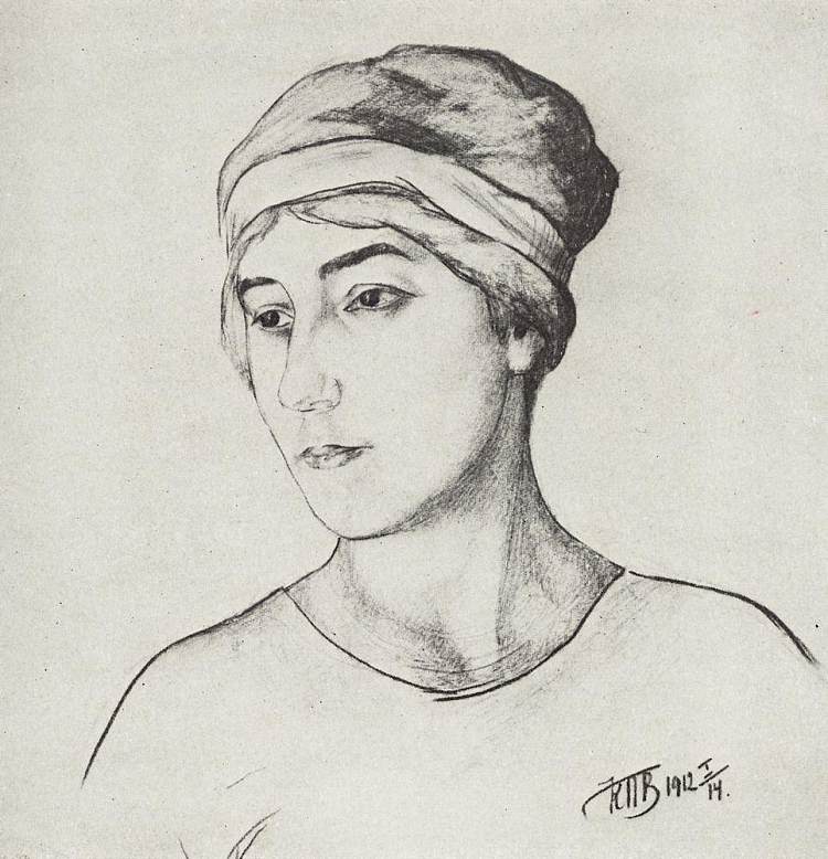 艺术家妻子的肖像 Portrait of the Artist's Wife (1912)，库兹马·彼得罗夫