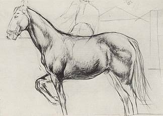 画作《给红马洗澡》的素描 Sketch for the painting Bathing the Red Horse (1912)，库兹马·彼得罗夫