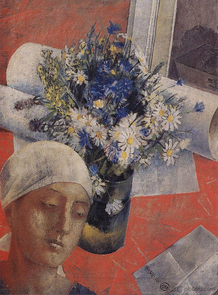 静物（带女性头部） Still Life (with a female head) (1921)，库兹马·彼得罗夫