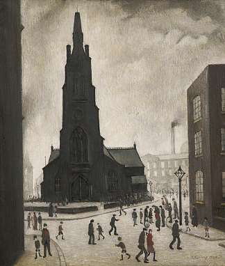 街景（圣西门教堂） A Street Scene (St Simon’s Church) (1928)，L·S·洛里