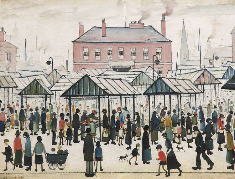 北镇市场场景 Market Scene, Northern Town (1939)，L·S·洛里