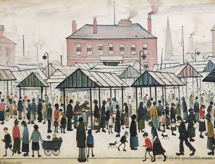 北镇市场场景 Market Scene, Northern Town (1939),L·S·洛里
