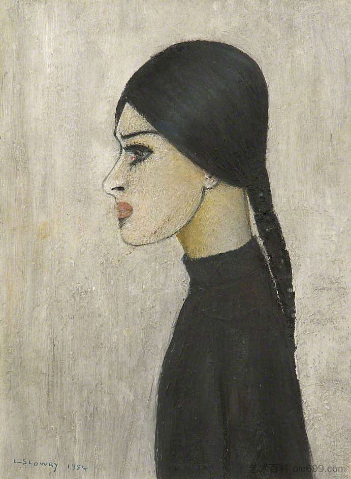 安的肖像（与辫子和黑色毛衣） Portrait of Ann (with Plait and Black Jumper) (1954)，L·S·洛里