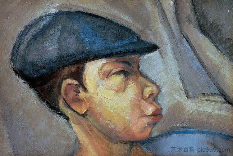 自画像戴帽 Self-portrait Wearing Cap (1910)，拉霍斯提亚尼