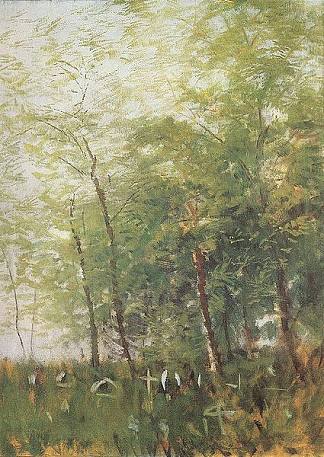 有十字架的森林边缘 Edge of a Forest with Crosses (1918)，拉斯洛·梅德雅恩斯基