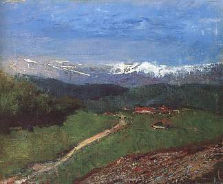 阿尔卑斯山的风景（从Rax看） Landscape in the Alps (View from the Rax) (1900)，拉斯洛·梅德雅恩斯基