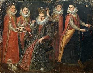 五个女人与一只狗和一只鹦鹉的肖像 Portrait of Five Women with a Dog and a Parrot，拉维尼亚·丰塔纳