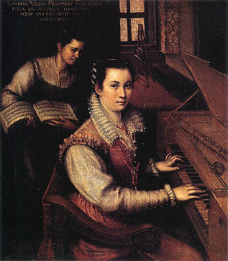 与仆人在克拉维乔德的自画像 Self-Portrait at the Clavichord with a Servant (1577)，拉维尼亚·丰塔纳