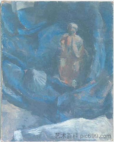 蓝色背景上的女人和贝壳 Femme et coquillage sur fond bleu (1918)，勒·柯布西耶