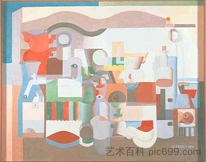 静物与众多物体 Still Life with Numerous Objects (1923)，勒·柯布西耶