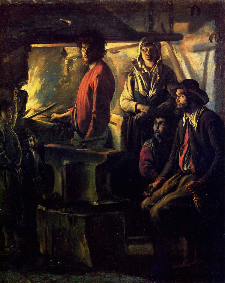 锻造厂的铁匠 The Blacksmith at His Forge (c.1640; Paris,France  )，勒尼兄弟