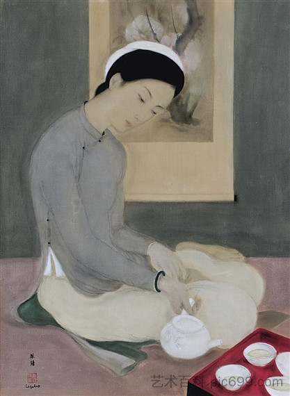 优雅的女士倒茶 Elegant Lady Pouring Tea，黎谱