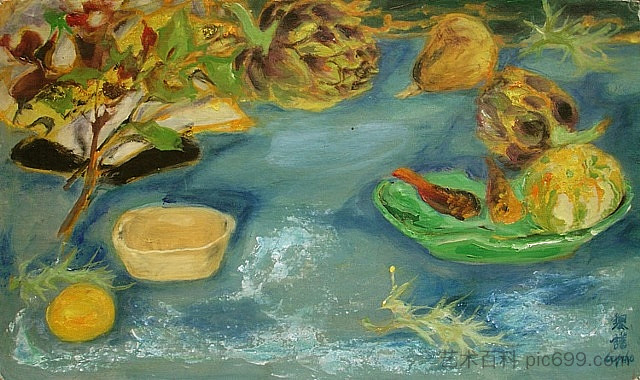 洋蓟静物 Still life with artichokes (1956)，黎谱