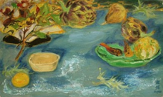 洋蓟静物 Still life with artichokes (1956)，黎谱