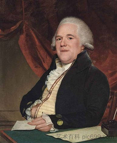 约翰·西姆斯半身坐在写字台前的肖像 左手拿着一封信 Portrait of John Sims half-length seated at a writing table a letter in his left hand,勒缪尔·弗朗西斯·阿博特