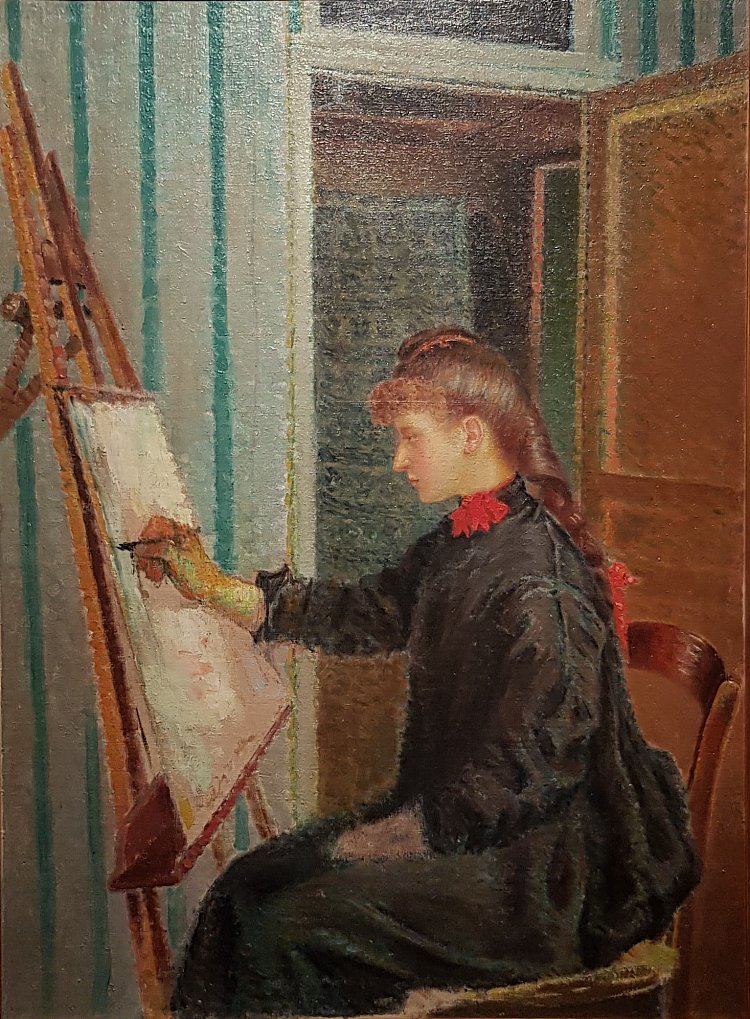 女孩画画 Jeune fille dessinant (c.1887)，利奥·高森