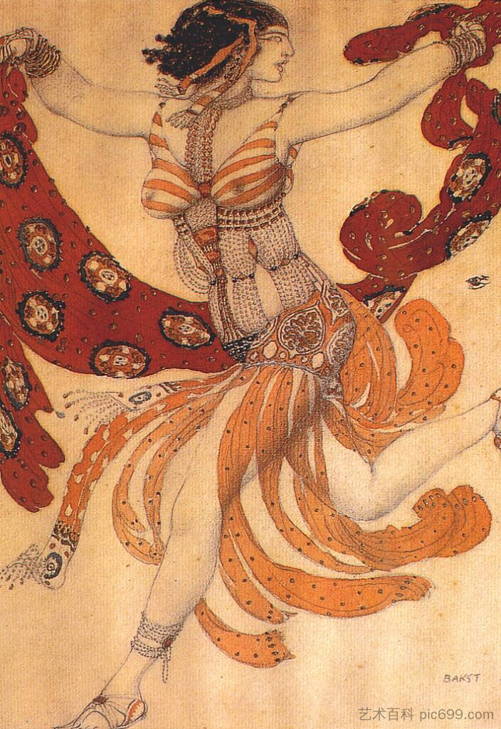 芭蕾舞剧《埃及艳后》服装设计 Costume design for the ballet "Cleopatra" (1909)，莱昂·巴克斯特