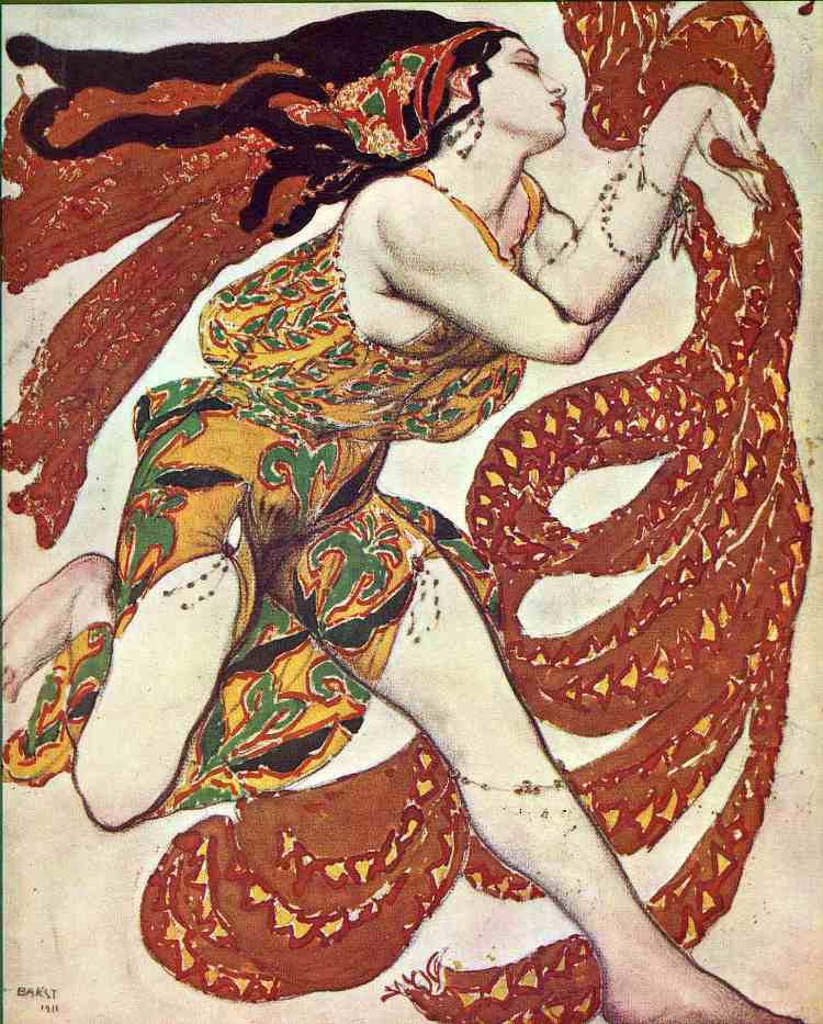 切列普宁的《纳西斯》中酒神服装设计 Costume design for a bacchante in 'Narcisse' by Tcherepnin (1911)，莱昂·巴克斯特