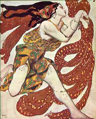切列普宁的《纳西斯》中酒神服装设计 Costume design for a bacchante in ‘Narcisse’ by Tcherepnin (1911)，莱昂·巴克斯特