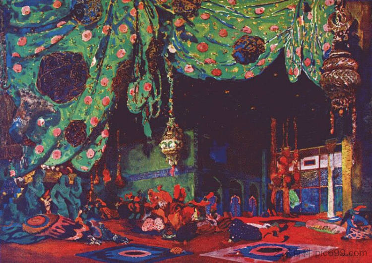 舍赫拉扎德的布景设计 Set Design for Scheherazade (1910)，莱昂·巴克斯特