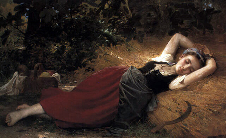 一个熟睡的年轻农家女孩 A young peasant girl sleeping (1874)，莱昂·巴齐勒·佩罗