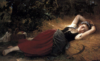 一个熟睡的年轻农家女孩 A young peasant girl sleeping (1874)，莱昂·巴齐勒·佩罗