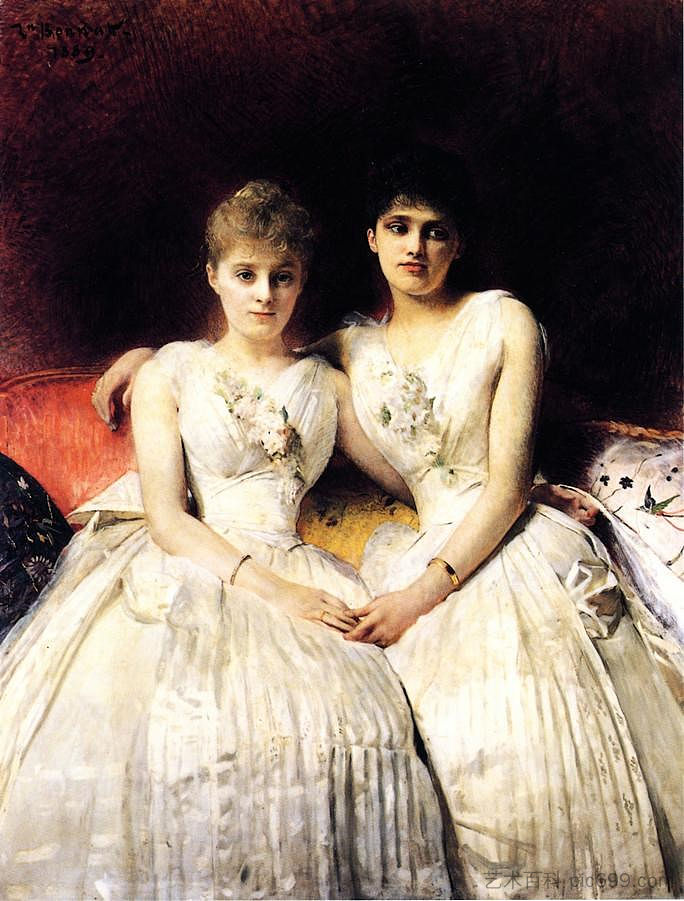 玛特和特蕾莎·加洛普的肖像 Portrait of Marthe and Therese Galoppe (1889)，莱昂·博纳