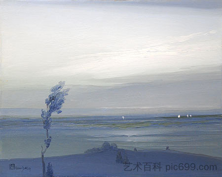 穿过哈德逊河，孤树 Across the Hudson, Lone Tree (1907)，莱昂达博