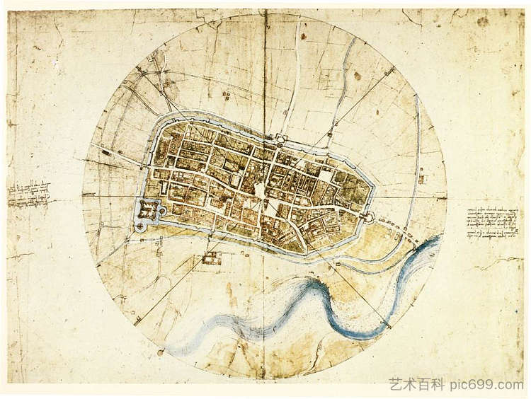 伊莫拉的计划 A plan of Imola (1502; Italy  )，达芬奇