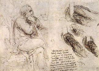 一个坐着的人，对水的运动进行研究和笔记 A seated man, and studies and notes on the movement of water (c.1510; Milan,Italy                     )，达芬奇