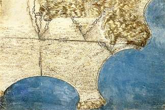 海岸鸟瞰图 Bird’s eye view of sea coast (c.1515; Rome,Italy                     )，达芬奇