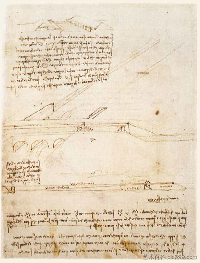 运河桥 Canal bridge (c.1495; Milan,Italy  )，达芬奇