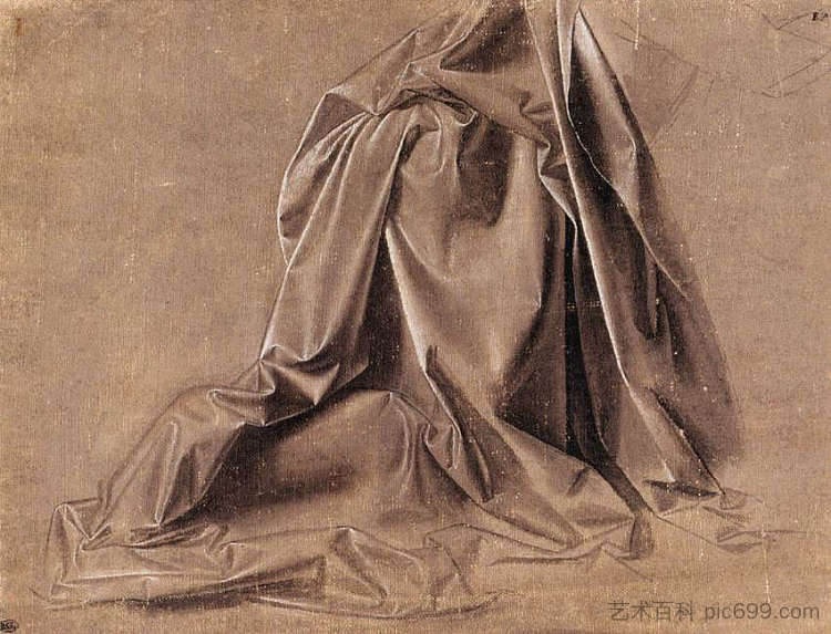 坐着人物的帷幔 Drapery for a seated figure (1470; Italy  )，达芬奇