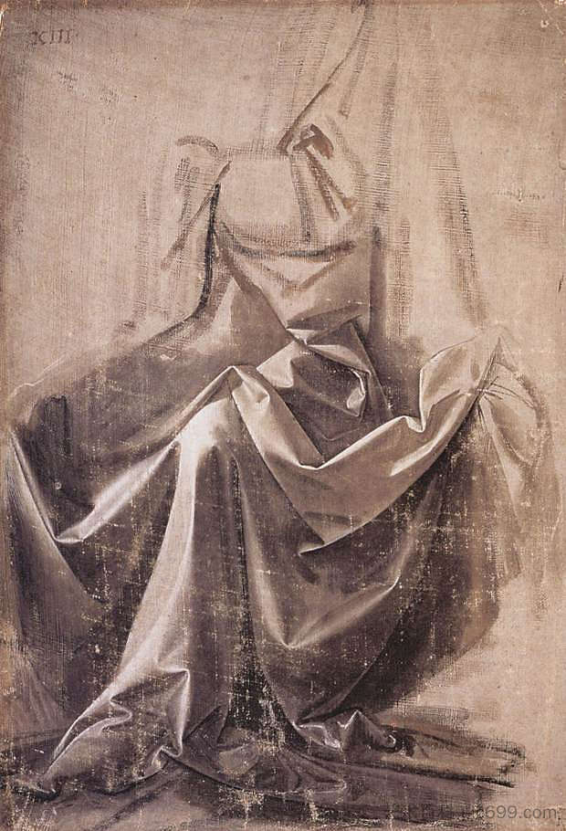 坐着人物的帷幔 Drapery for a seated figure (1480; Italy  )，达芬奇