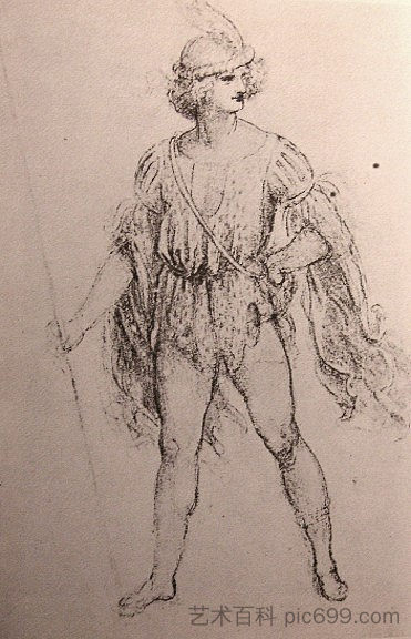 化装异服服装的绘制 Drawing of a fancy dress costume (c.1500; Italy  )，达芬奇