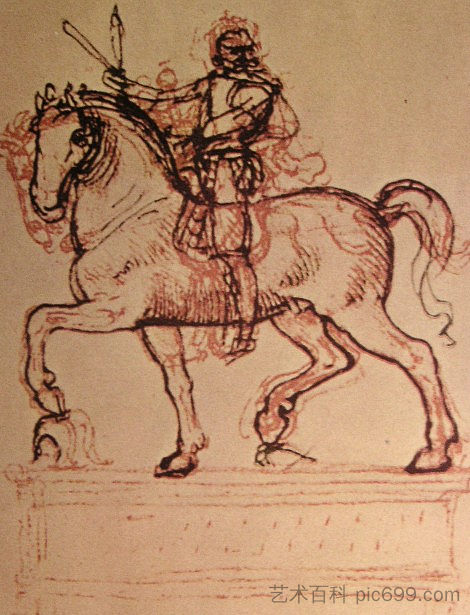 马术纪念碑的绘制 Drawing of an equestrian monument (c.1500; Italy  )，达芬奇