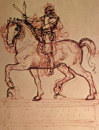 马术纪念碑的绘制 Drawing of an equestrian monument (c.1500; Italy                     )，达芬奇