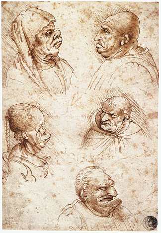 五个漫画头 Five caricature heads (c.1490; Italy                     )，达芬奇