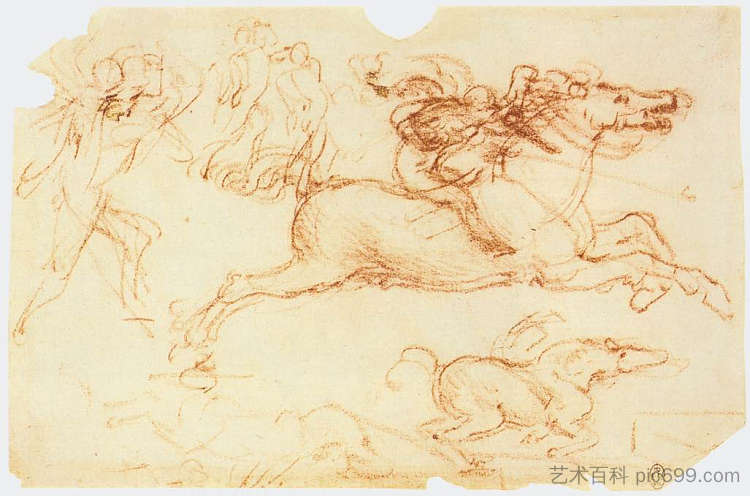 疾驰的骑士和其他人物 Galloping Rider and other figures (c.1503; Florence,Italy ),达芬奇