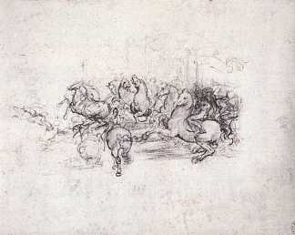 安吉亚里战役中的一群骑手 Group of riders in the Battle of Anghiari (c.1504; Florence,Italy                     )，达芬奇