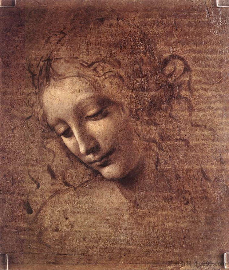 一个头发乱糟糟的年轻女子的头（Leda） Head of a Young Woman with Tousled Hair (Leda) (c.1508; Milan,Italy  )，达芬奇