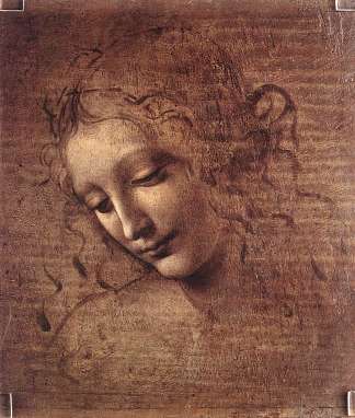 一个头发乱糟糟的年轻女子的头（Leda） Head of a Young Woman with Tousled Hair (Leda) (c.1508; Milan,Italy                     )，达芬奇