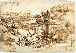 圣玛丽亚德拉内夫的风景画 Landscape drawing for Santa Maria della Neve (1473; Milan,Italy                     )，达芬奇