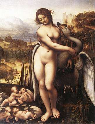 丽达与天鹅 Leda and the Swan (c.1510; Milan,Italy                     )，达芬奇