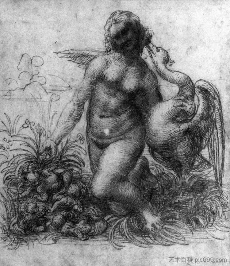 丽达与天鹅 Leda and the Swan (c.1506; Milan,Italy  )，达芬奇